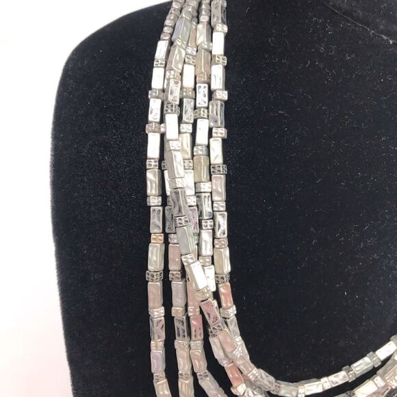 Chico’s Gunmetal Silver Tone Multi Strand Beaded Necklace - Picture 6 of 15